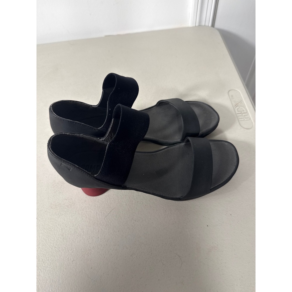 Camper Alright Black Leather Red Block Heel Elastic Strap Sandals Size 39 or 8.5 - Picture 6 of 11